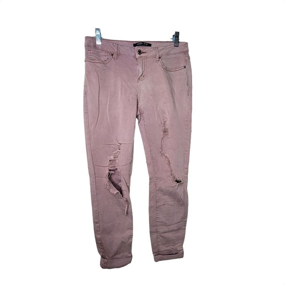 Angel Kiss Distressed Color Denim Jeans Purple Mauve Juniors Size 9